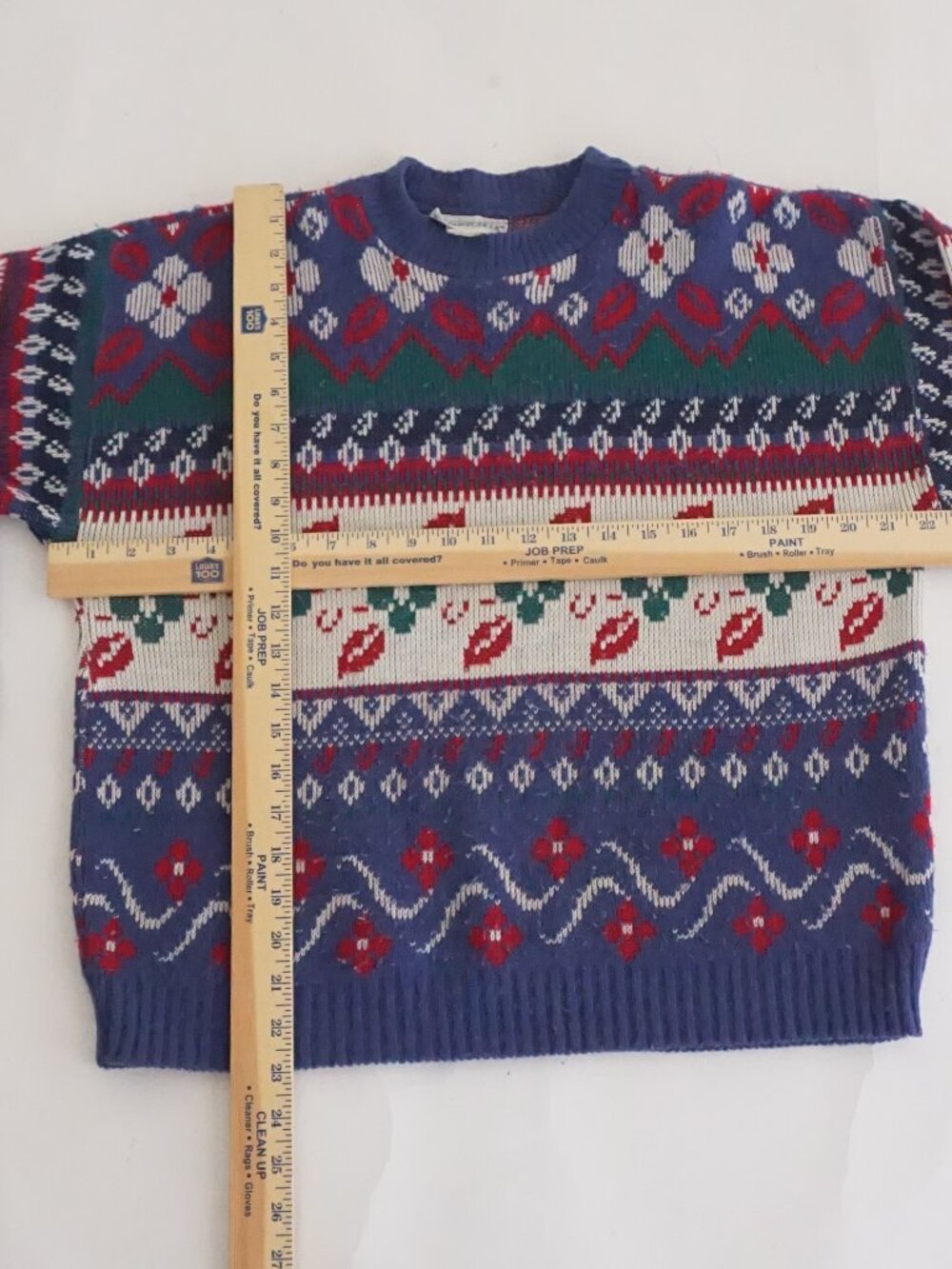 Vintage Cabin Creek Cobalt Ruby Floral Fair Isle Nordic Knit Sweater L - Picture 3 of 8